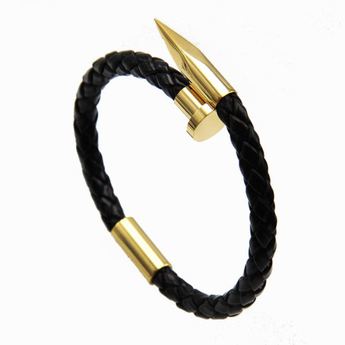 2022 Cross-Border E-commerce New Product Nail Bracelet Titanium Steel Jewelry Cowhide Accessories Stainless Steel Men's Bracelet Woven