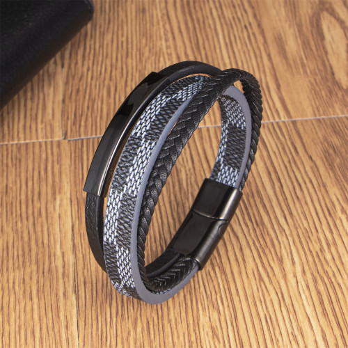 New Fashion Men's Multi-layer Bracelet PU Leather Stainless Steel Accessories Bohemian Style Alloy Magnetic Clasp Jewelry
