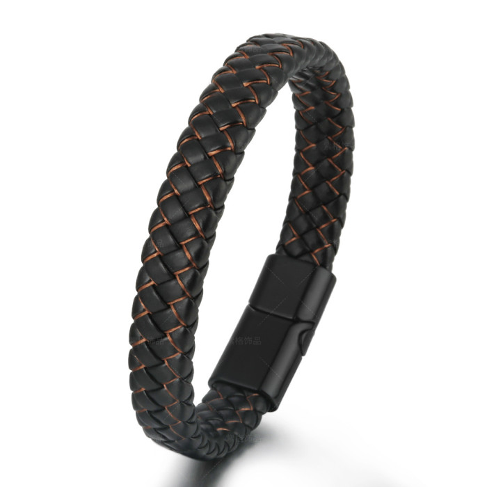 Amazon Original Retro Cowhide Multi-layer Hand-woven Bracelet Men's Jewelry Titanium Alloy Accessories Magnetic Bracelet