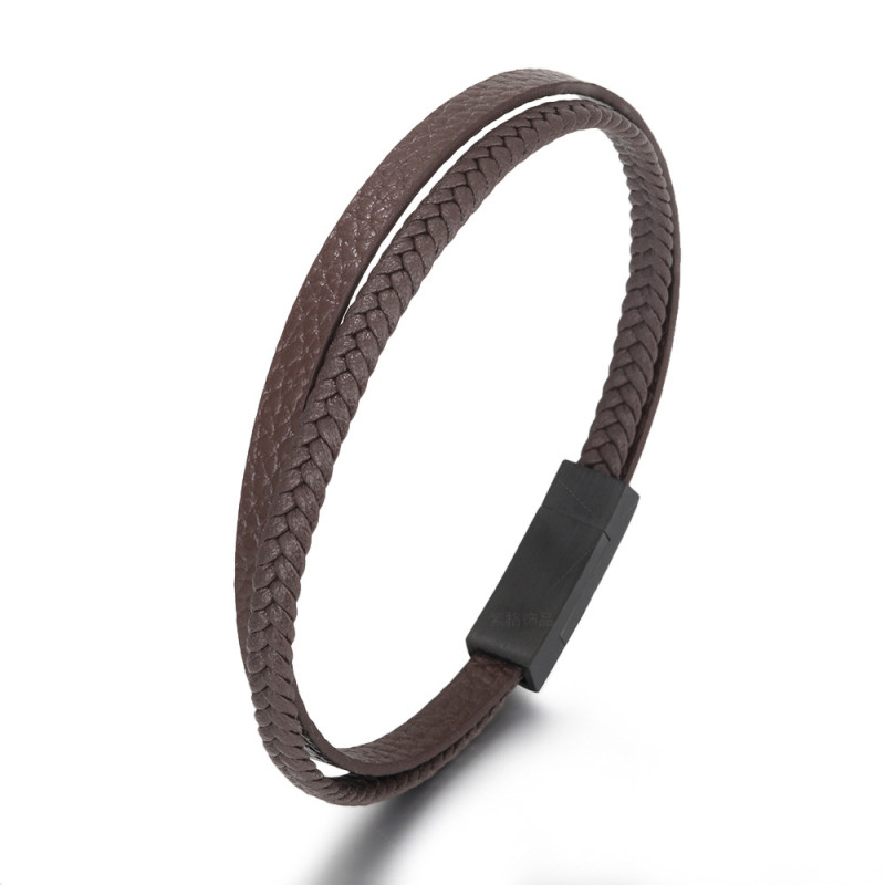 Cross-border European and American New Men's Leather Rope Bracelet Couple Simple Alloy Bracelet Handmade Jewelry In Stock Wholesale