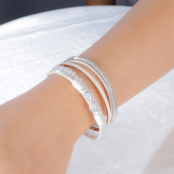 Bohemian Colorful PU Multi-layer Bracelet Number 8 Niche Design Bracelet Simple Rhinestone Alloy Magnetic Clasp Bracelet