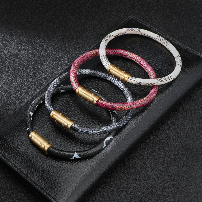 E-Commerce Titanium Steel Lettering Old Color Cowhide Rope Bracelet Stainless Steel Magnetic Buckle Men and Women Couple Bracelet