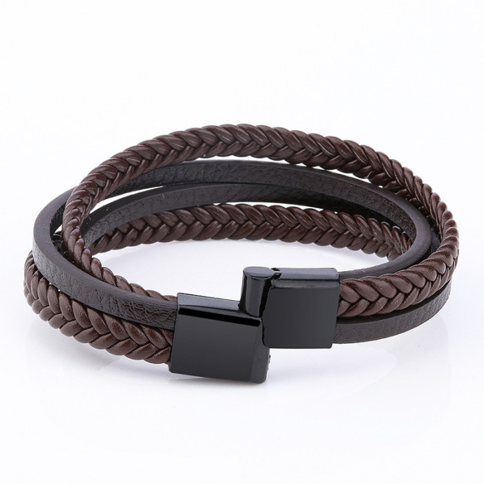 Original Small Accessories Retro Men's Accessories Handmade Braided Leather Cord European and American Bracelet DIY Alloy Magnetic Clasp Cross-Border