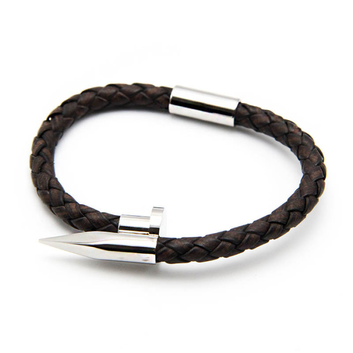 2022 Cross-Border E-commerce New Product Nail Bracelet Titanium Steel Jewelry Cowhide Accessories Stainless Steel Men's Bracelet Woven