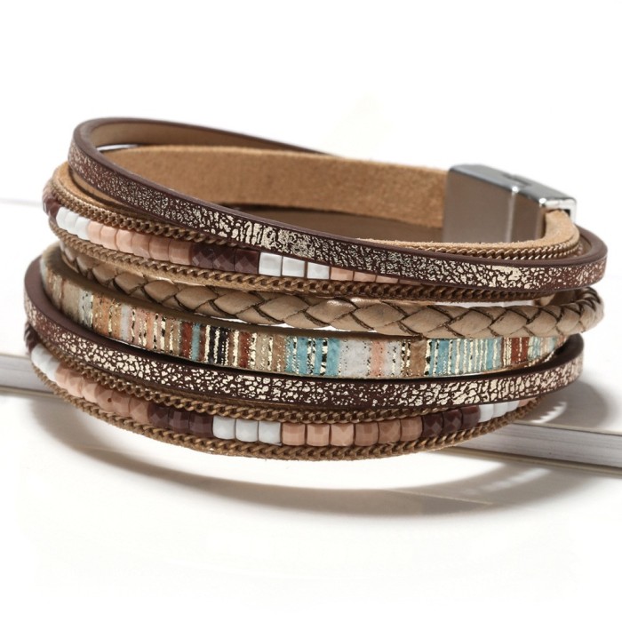 Bohemian Style Cross Multi-layer Bracelet New Exotic Ethnic Style Stone Bracelet High-end Leather Bracelet