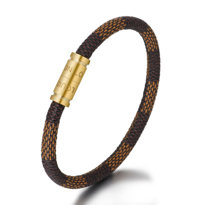 E-Commerce Titanium Steel Lettering Old Color Cowhide Rope Bracelet Stainless Steel Magnetic Buckle Men and Women Couple Bracelet