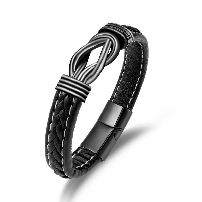 Amazon Hot Selling European and American Style Stainless Steel Handmade Thread Braided Leather Bracelet for Men with Magnetic Clasp Wholesale