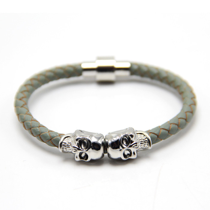 New In-Stock Supply New Men's Cowhide Ghost Head Bracelet Punk Style Skull Bracelet