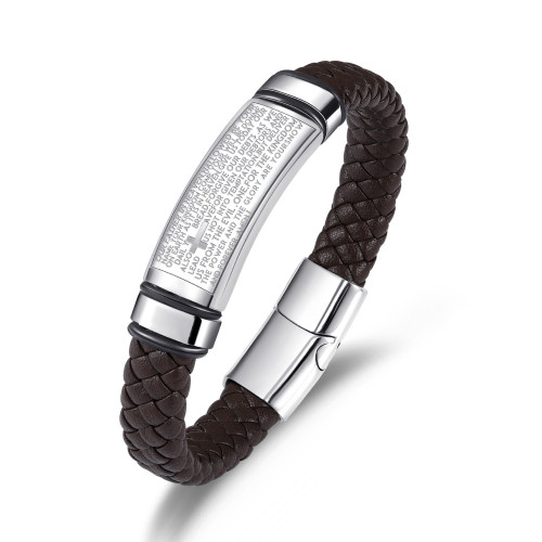 European and American Style Woven Men's Leather Bracelet Fashion Cross Stainless Steel Leather Bracelet Simple Versatile Gift Jewelry