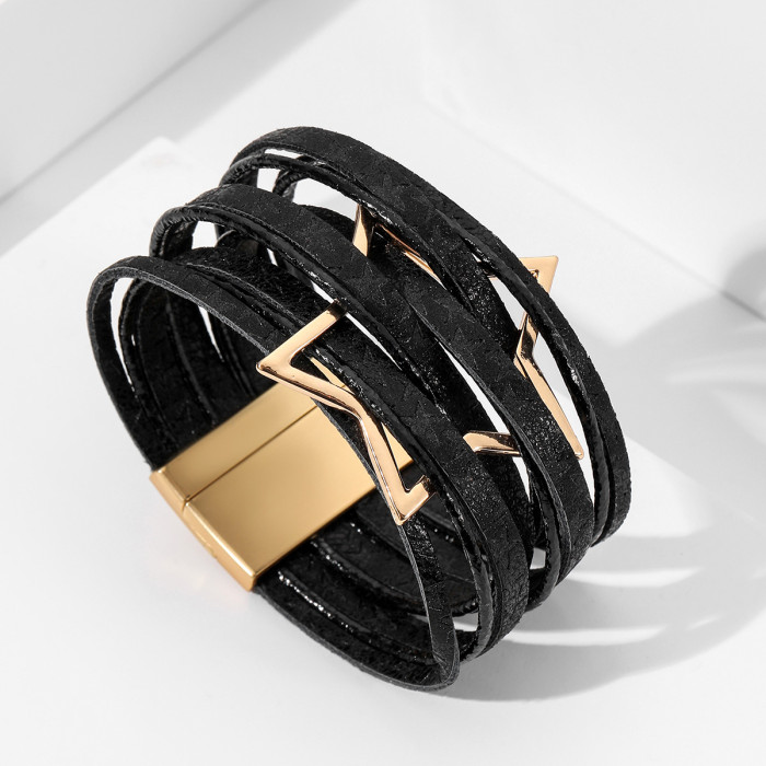 New Bohemian Style Bracelet Multi-layer Alloy Magnetic Clasp Fashion Star-shaped Style Leather Bracelet