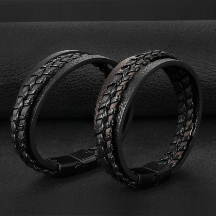 European and American Jewelry Magnetic Leather Cord Handmade Braided Bracelet Ethnic Style Mixed Color Cross-Border Men's Jewelry Bracelet