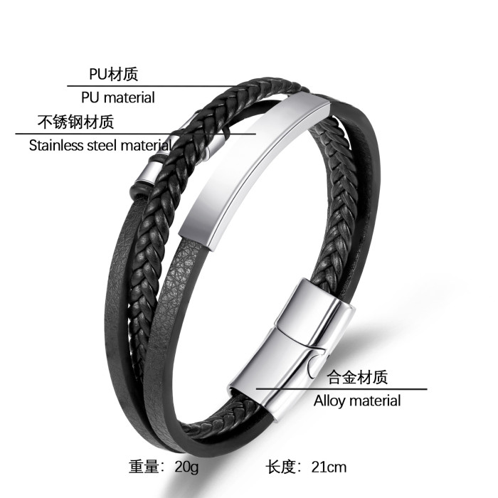 New Simple Stainless Steel Leather Rope Bracelet Men's Titanium Steel Multi-Layer Braided Bracelet Trendy Jewelry in...