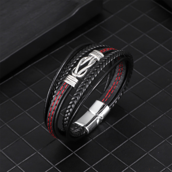 Amazon New 8-Character Wireless Symbol Leather Cord Bracelet for Men, Style, Personalized Retro Multi-Layer Woven Lea...