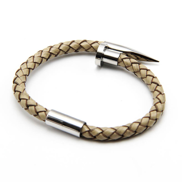 2022 Cross-Border E-commerce New Product Nail Bracelet Titanium Steel Jewelry Cowhide Accessories Stainless Steel Men's Bracelet Woven