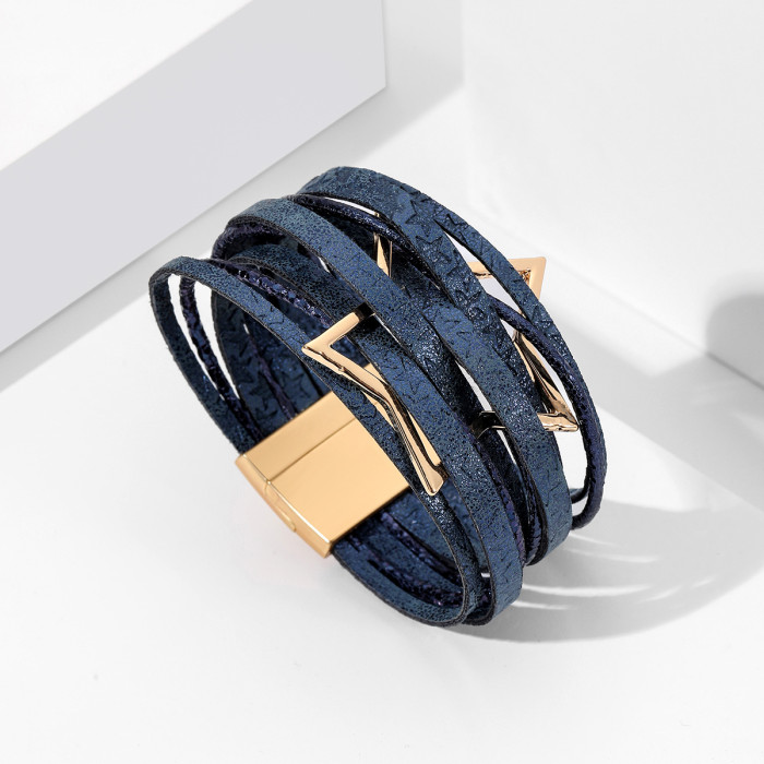 New Bohemian Style Bracelet Multi-layer Alloy Magnetic Clasp Fashion Star-shaped Style Leather Bracelet