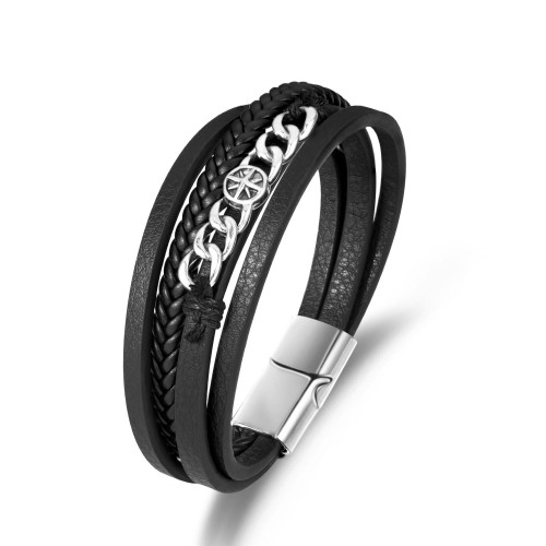 Cross-Border E-commerce Hot Selling European and American Hexagram Personalized Zinc Alloy Vintage Multi-layer Braided Bracelet Trendy Titanium Steel Bracelet