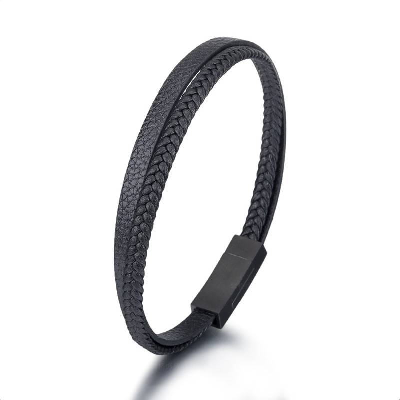 Cross-border European and American New Men's Leather Rope Bracelet Couple Simple Alloy Bracelet Handmade Jewelry In Stock Wholesale