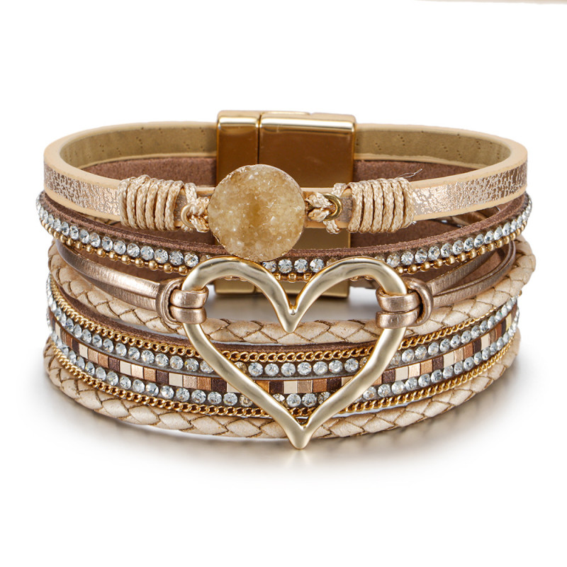 Cross-Border Amazon Bohemian Style Woven Rope Heart Bracelet Student Jewelry Niche European and American Foreign Trade Bracelet