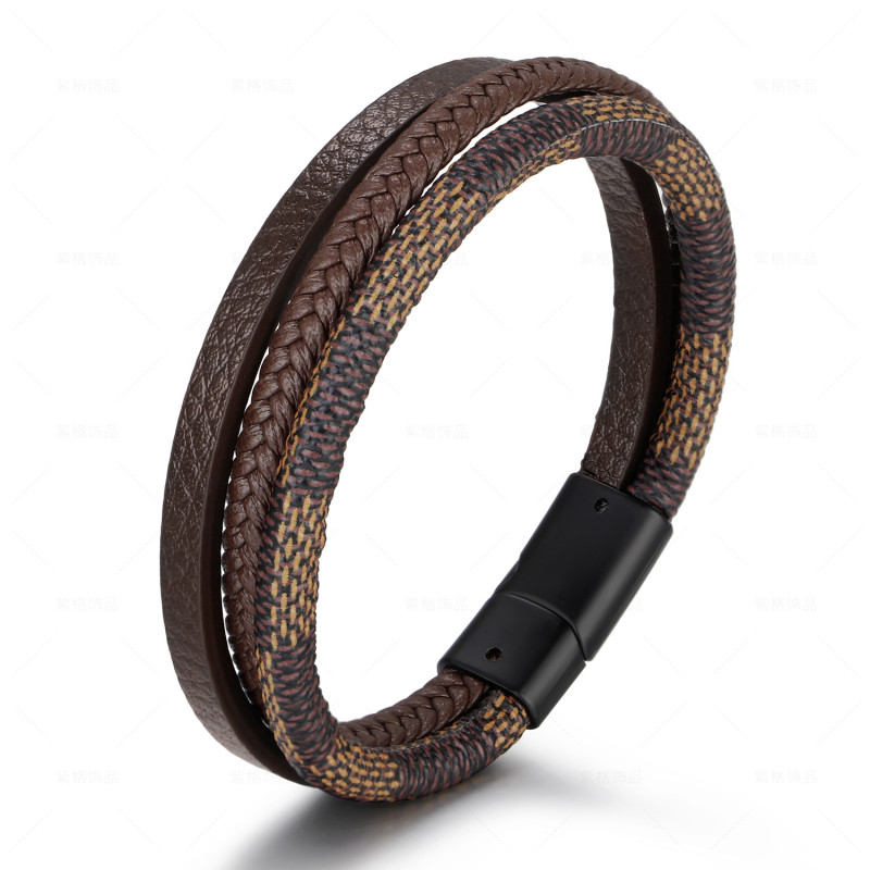 Cross-Border E-commerce Original Vintage Floral Leather Bracelet Unisex Multi-Layer Hand-Woven Magnetic Clasp Bracelet