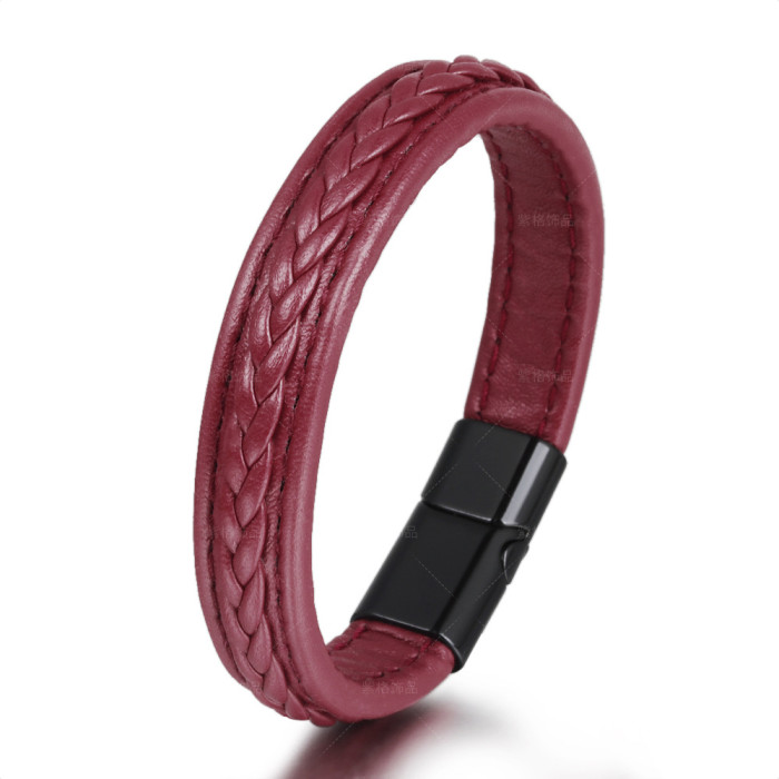 Cross-Border European and American Men's Bracelet Cowhide Handmade Original Niche Couple Simple Woven Leather Alloy Bracelet in Stock
