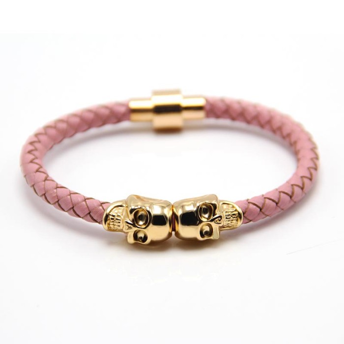 New In-Stock Supply New Men's Cowhide Ghost Head Bracelet Punk Style Skull Bracelet