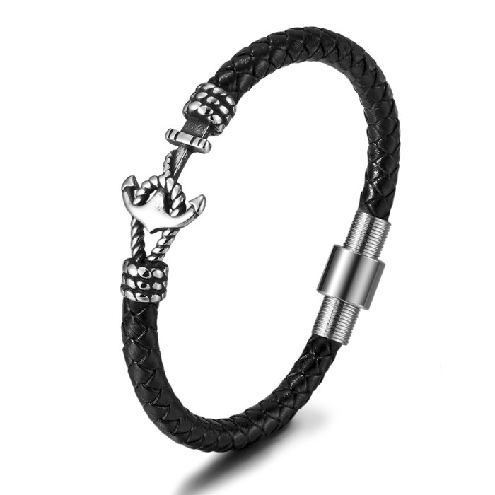 Amazon Cross-Border Hot Sale Retro Style Stainless Steel Handmade Braided Rope Anchor Bracelet Men's Titanium Steel Bracelet