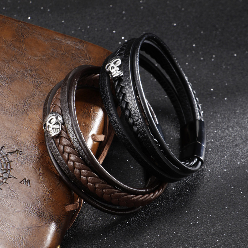 Amazon Cross-Border Original Alternative Punk Titanium Steel Leather Bracelet Men's Stainless Steel Magnetic Buckle Braided Twist Bracelet