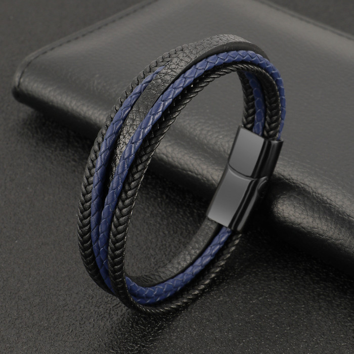 New Retro Leather Bracelet for Men, Vintage Hand-Woven Leather Cord, Style Magnetic Clasp Bracelet, In Stock