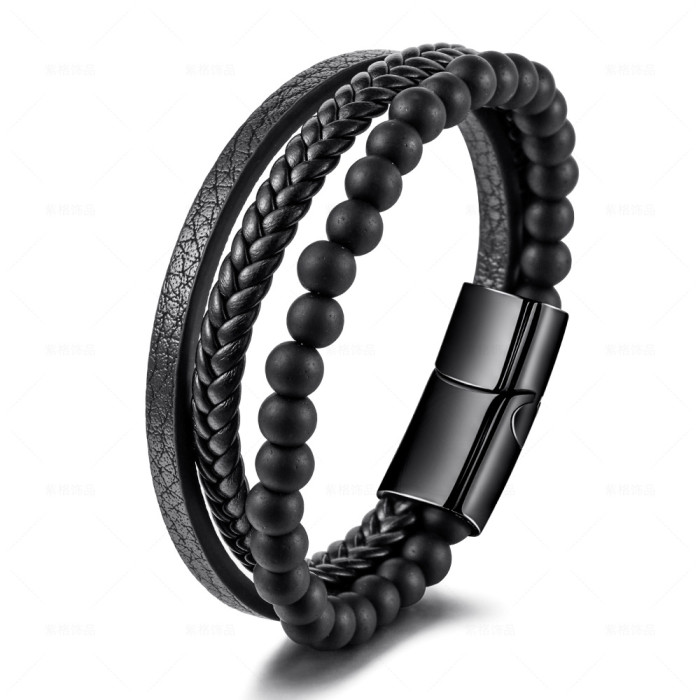Amazon Stainless Steel Natural Tiger Eye Stone Bracelet Beaded Men's Handmade Woven Agate Bracelet Export Jewelry