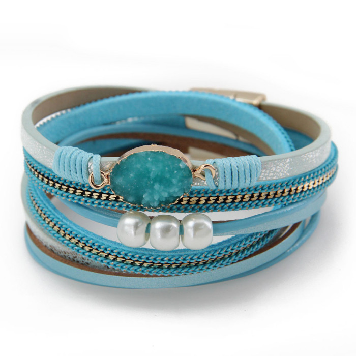 New Product Magnetic Titanium Alloy Leather Rope Woven Pearl Crushed Stone Women's Bracelet Accessories Jewelry Bangle