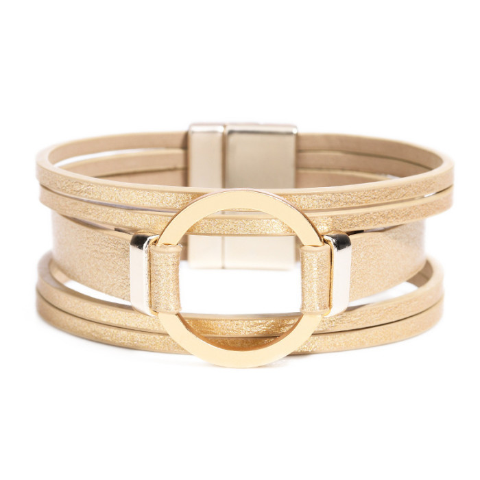 Cross-Border E-commerce Dropshipping European and American Fashion Zinc Alloy Magnetic Clasp Leather Woven Bracelet Women's Fashion Bracelet