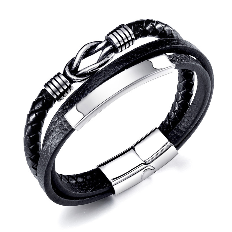 Cross-Border E-commerce Hot Multi-Layer Braided Stainless Steel Men's Bracelet Fashion Titanium Steel Magnetic Clasp Bracelet In Stock