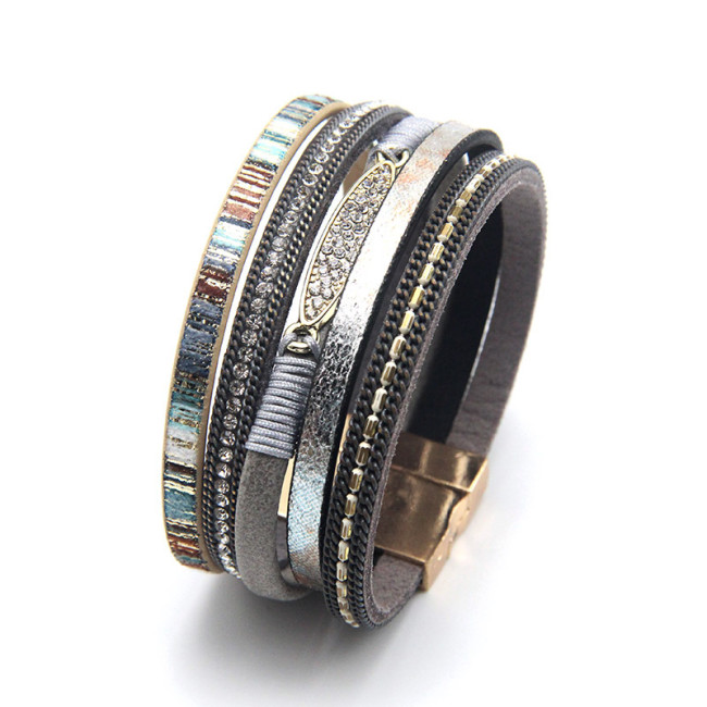 Cross-border New Vintage Hand Jewelry Multi-layer Woven Bracelet Bohemian Ethnic Style Magnetic Clasp Women's Yoga Bracelet