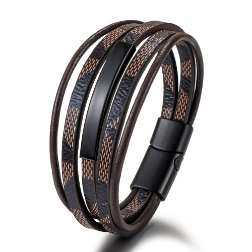 Amazon New Men's Woven Vintage Leather Bracelet with Zinc Alloy Magnetic Clasp Multi-layer Artistic Retro Bangle