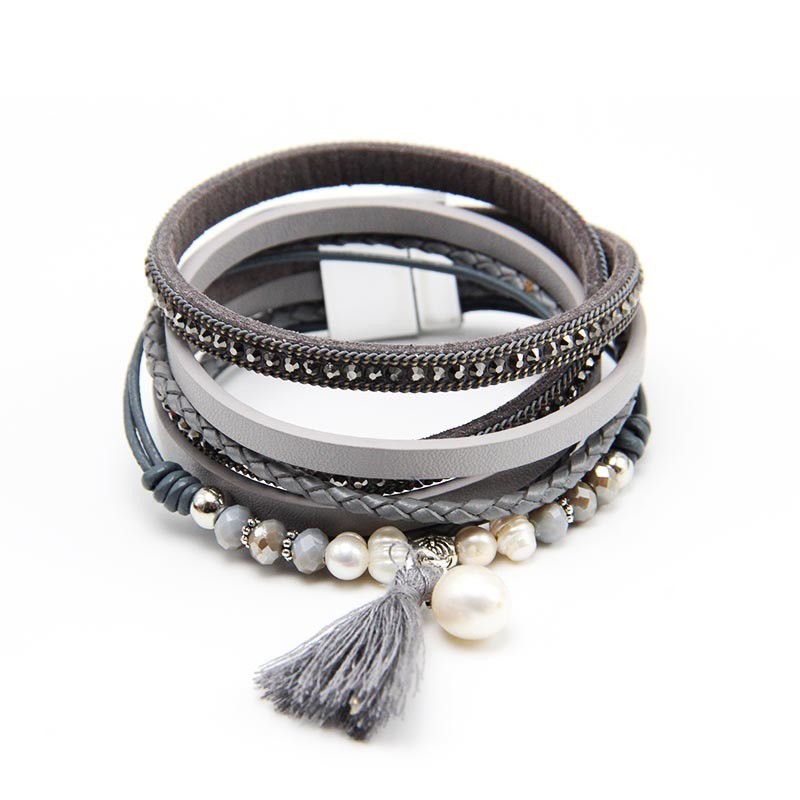 2022 Tassel Crystal Pearl Bracelet Women's Leather Bracelet Cross-Border One-Piece Dropshipping Magnetic Bracelet Jewelry Europe and America