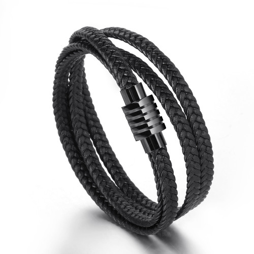 Source Manufacturer Men's and Women's Braided Bracelet Multi-strand Braided Bracelet Double-layer Cowhide Titanium Steel Bracelet In Stock