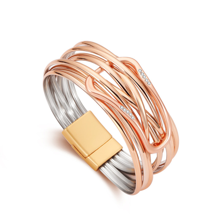 New Fashion Multi-layer Style Bracelet PU Leather Light Luxury Bohemian Style Alloy Magnetic Clasp Bracelet