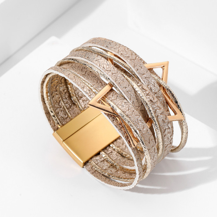 New Bohemian Style Bracelet Multi-layer Alloy Magnetic Clasp Fashion Star-shaped Style Leather Bracelet