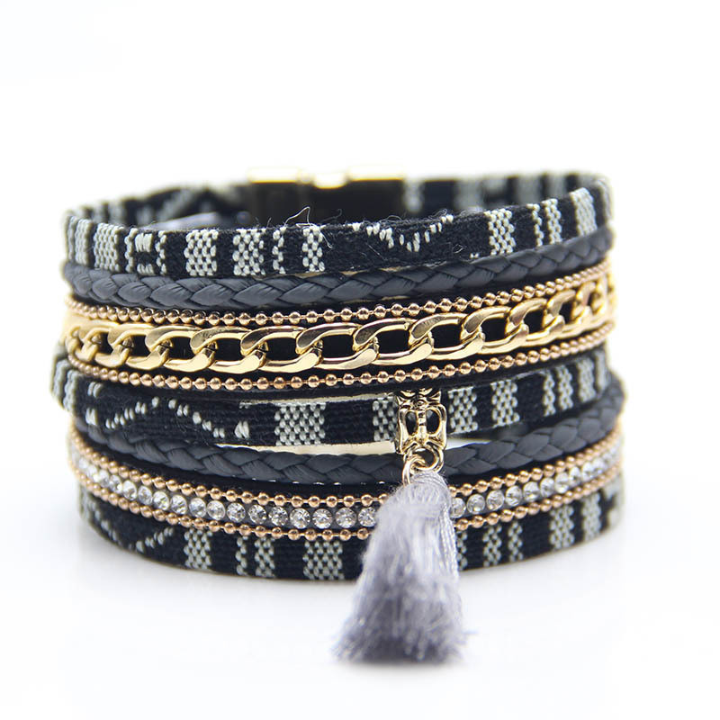 Cross-Border Ethnic Style Cotton Rope Tassel Bracelet Jewelry Women's Fashion Multi-Layer Bohemian Magnetic Bracelet