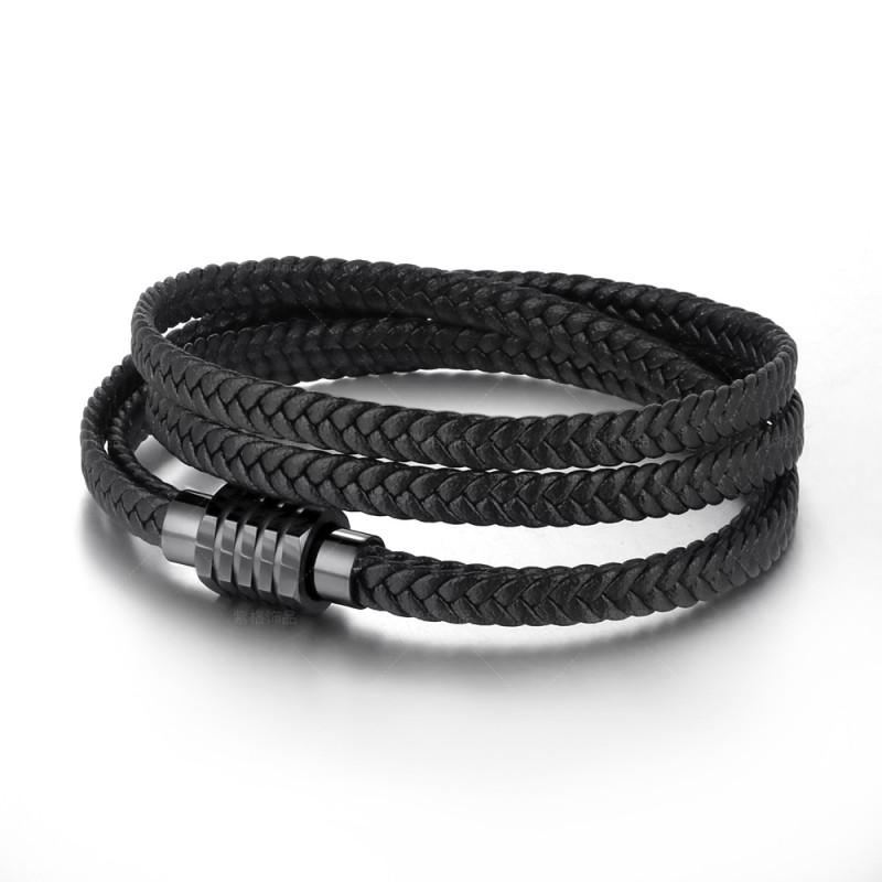 Source Manufacturer Men's and Women's Braided Bracelet Multi-strand Braided Bracelet Double-layer Cowhide Titanium Steel Bracelet In Stock