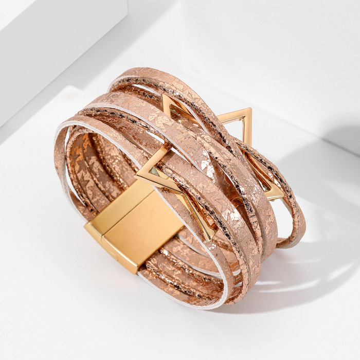 New Bohemian Style Bracelet Multi-layer Alloy Magnetic Clasp Fashion Star-shaped Style Leather Bracelet