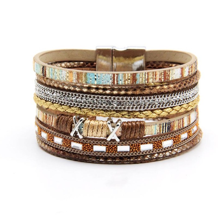 2022 New Jewelry Handmade Braided Rope Women's Bracelet European and American Bohemian Magnetic Clasp Cross-Border Accessories Bangle