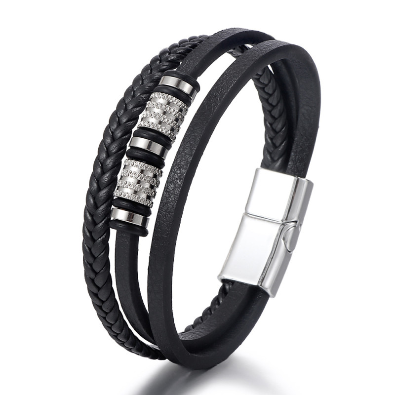 Leather Multi-layer Hand-woven Zinc Alloy Leather Bracelet European and American Fashion Men's Leather Rope Bracelet Cross-border New Product