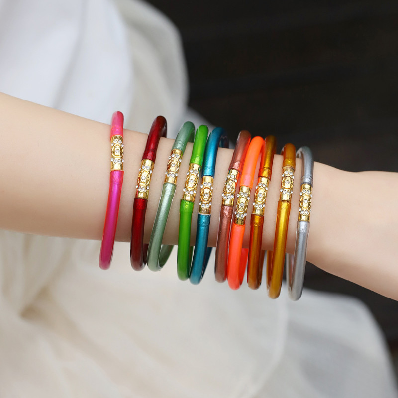 PVC Silicone Tube Gold Powder Dopamine Women's Bracelet Zinc Alloy Hexagram Inlaid with Diamonds European and American Fashion Jelly Bracelet