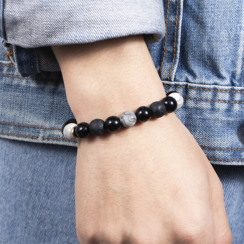 New Cross-Border Volcanic Stone Lava Cube Woven Bracelet Men's Matte Black Glass Beads Adjustable Bracelet