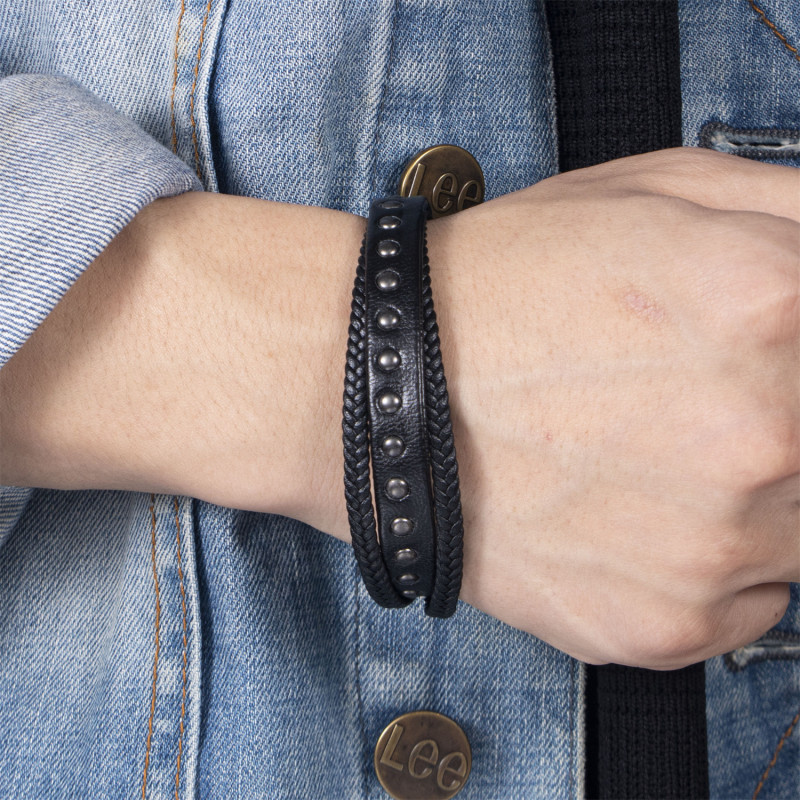 Cross-Border New Product Multi-Layer Woven Leather Bracelet Personality Punk Style Rivet PU Men's Magnetic Clasp Bracelet In Stock