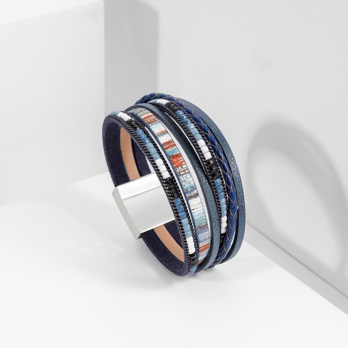 Bohemian Style Cross Multi-layer Bracelet New Exotic Ethnic Style Stone Bracelet High-end Leather Bracelet