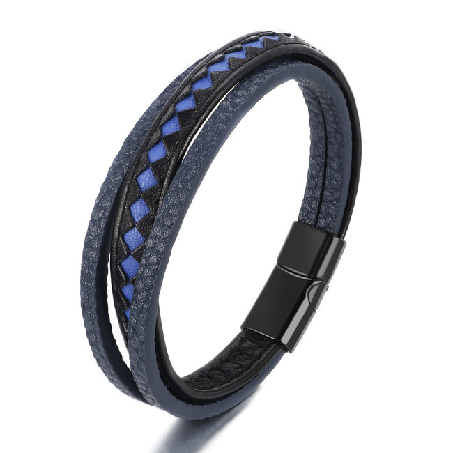 Creative Mixed Color Multi-layer Woven Leather Bracelet Men's Fashion Commuting Simple Magnetic Clasp Bracelet in Stock
