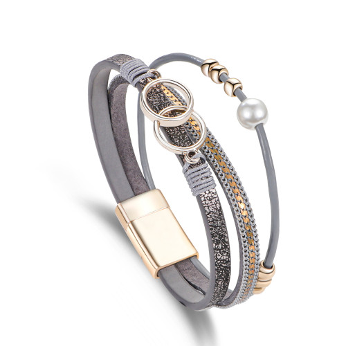 Bohemian Iridescent Bracelet Hot-Selling Personality Rhinestone Jewelry Fashion Versatile PU Woven Leather Women's Bracelet