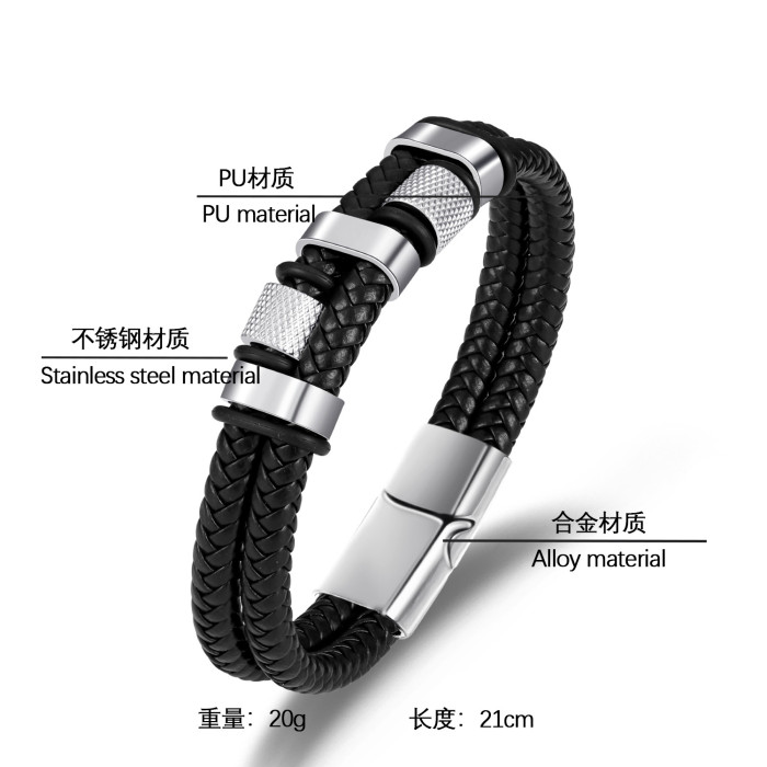 Fashion Leather Bracelet Alloy Magnet Buckle Men's Multi-Layer Hand-Woven Bracelet Versatile Accessories